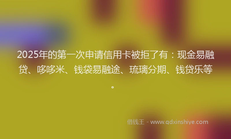 2025年的第一次申请信用卡被拒了有：现金易融贷、哆哆米、钱袋易融途、琉璃分期、钱贷乐等。