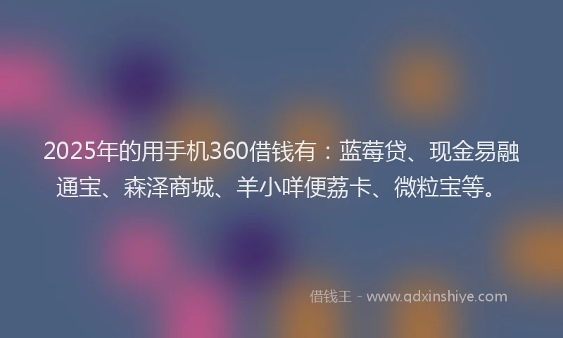 2025年的用手机360借钱有：蓝莓贷、现金易融通宝、森泽商城、羊小咩便荔卡、微粒宝等。