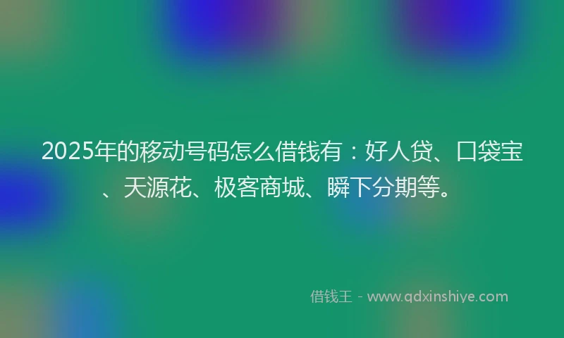2025年的移动号码怎么借钱有：好人贷、口袋宝、天源花、极客商城、瞬下分期等。