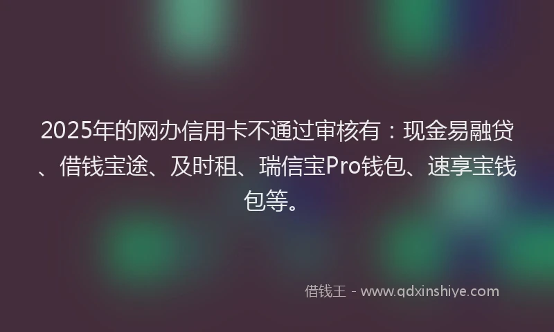 2025年的网办信用卡不通过审核有：现金易融贷、借钱宝途、及时租、瑞信宝Pro钱包、速享宝钱包等。