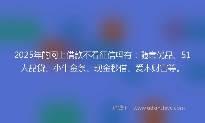 2025年的网上借款不看征信吗有：随意优品、51人品贷、小牛金条、现金秒借、爱木财富等。