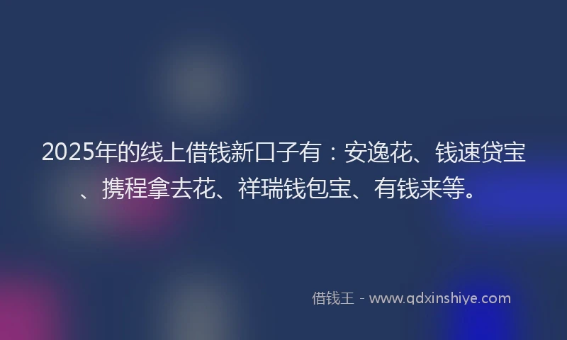 2025年的线上借钱新口子有：安逸花、钱速贷宝、携程拿去花、祥瑞钱包宝、有钱来等。