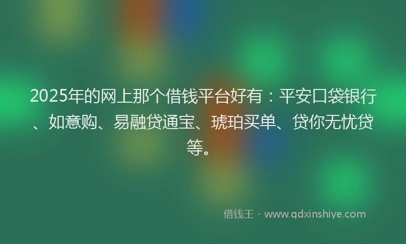 2025年的网上那个借钱平台好有：平安口袋银行、如意购、易融贷通宝、琥珀买单、贷你无忧贷等。