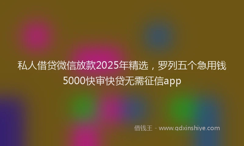 私人借贷微信放款2025年精选，罗列五个急用钱5000快审快贷无需征信app