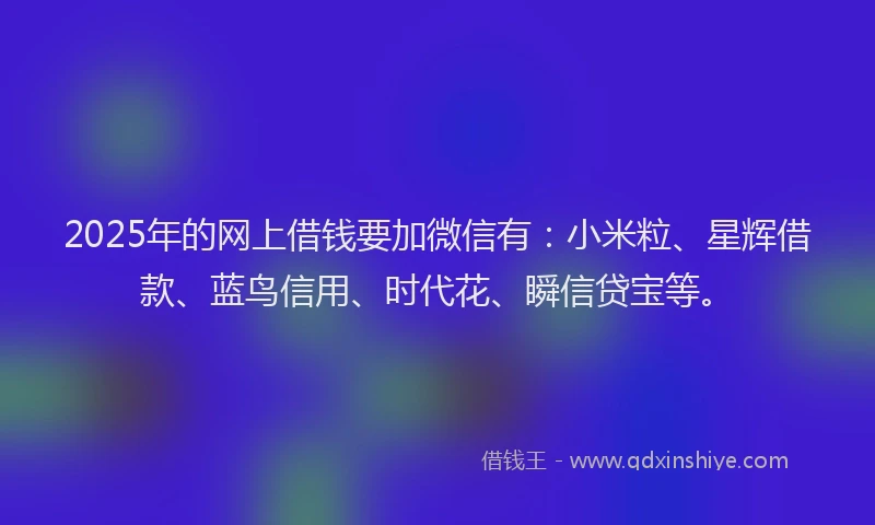 2025年的网上借钱要加微信有：小米粒、星辉借款、蓝鸟信用、时代花、瞬信贷宝等。