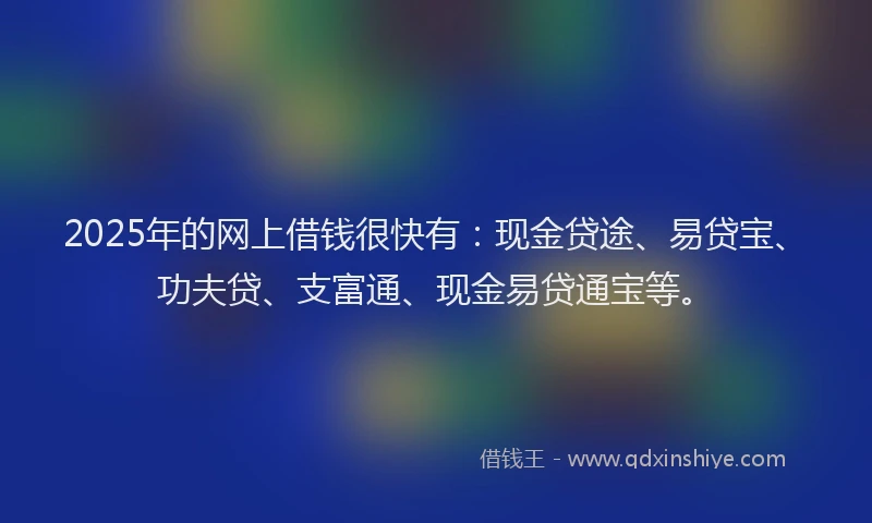 2025年的网上借钱很快有：现金贷途、易贷宝、功夫贷、支富通、现金易贷通宝等。