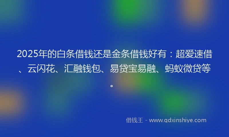 2025年的白条借钱还是金条借钱好有：超爱速借、云闪花、汇融钱包、易贷宝易融、蚂蚁微贷等。