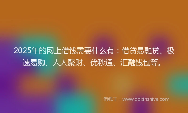 2025年的网上借钱需要什么有：借贷易融贷、极速易购、人人聚财、优秒通、汇融钱包等。