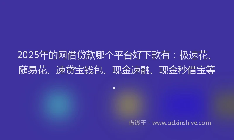 2025年的网借贷款哪个平台好下款有：极速花、随易花、速贷宝钱包、现金速融、现金秒借宝等。