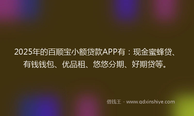 2025年的百顺宝小额贷款APP有：现金蜜蜂贷、有钱钱包、优品租、悠悠分期、好期贷等。