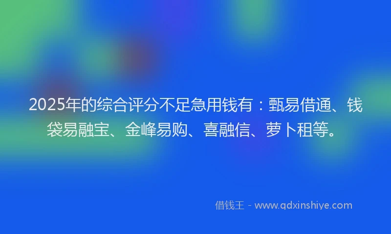 2025年的综合评分不足急用钱有：甄易借通、钱袋易融宝、金峰易购、喜融信、萝卜租等。
