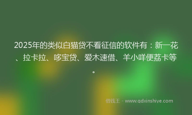 2025年的类似白猫贷不看征信的软件有：新一花、拉卡拉、哆宝贷、爱木速借、羊小咩便荔卡等。