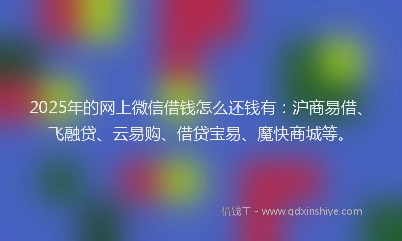 2025年的网上微信借钱怎么还钱有：沪商易借、飞融贷、云易购、借贷宝易、魔快商城等。