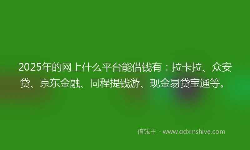 2025年的网上什么平台能借钱有：拉卡拉、众安贷、京东金融、同程提钱游、现金易贷宝通等。