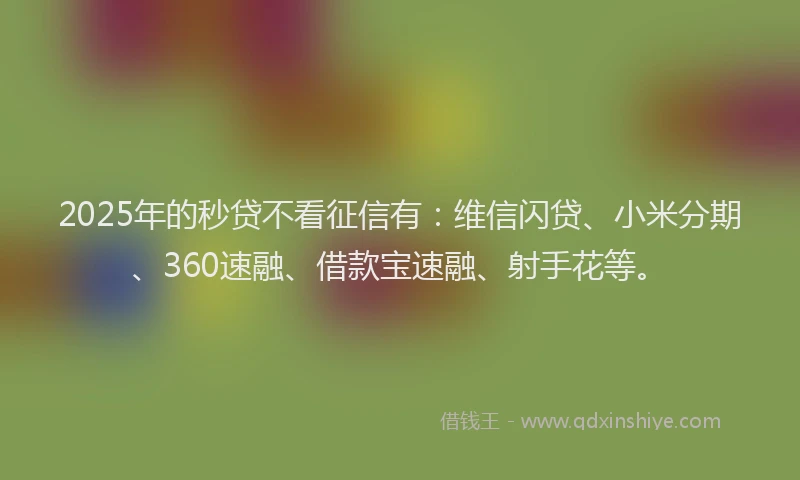 2025年的秒贷不看征信有：维信闪贷、小米分期、360速融、借款宝速融、射手花等。