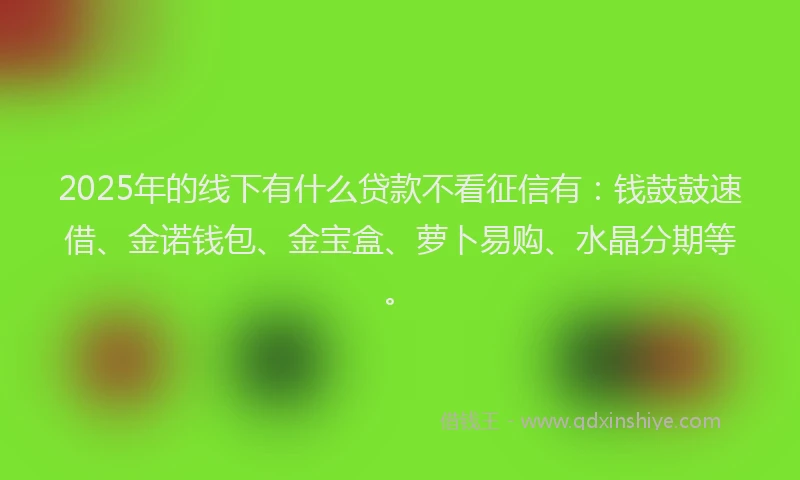 2025年的线下有什么贷款不看征信有：钱鼓鼓速借、金诺钱包、金宝盒、萝卜易购、水晶分期等。