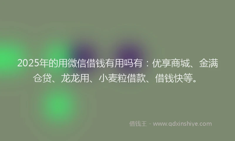 2025年的用微信借钱有用吗有：优享商城、金满仓贷、龙龙用、小麦粒借款、借钱快等。
