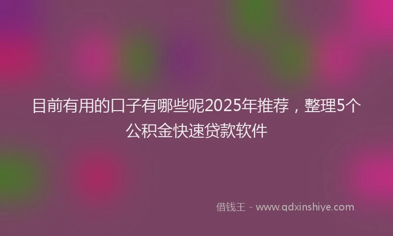 目前有用的口子有哪些呢2025年推荐，整理5个公积金快速贷款软件