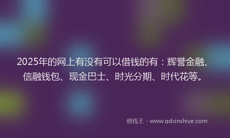 2025年的网上有没有可以借钱的有：辉誉金融、信融钱包、现金巴士、时光分期、时代花等。