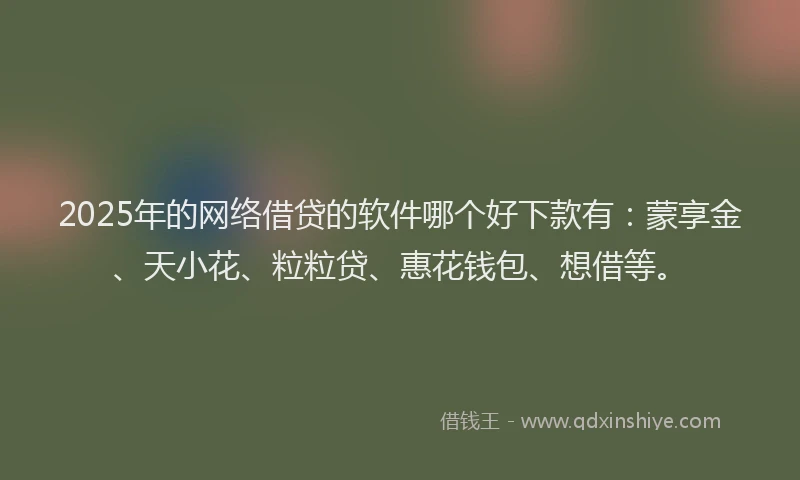 2025年的网络借贷的软件哪个好下款有：蒙享金、天小花、粒粒贷、惠花钱包、想借等。