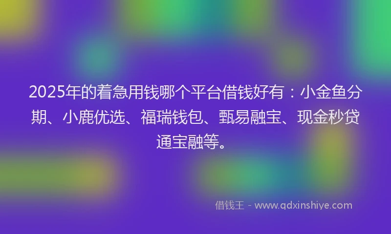 2025年的着急用钱哪个平台借钱好有：小金鱼分期、小鹿优选、福瑞钱包、甄易融宝、现金秒贷通宝融等。