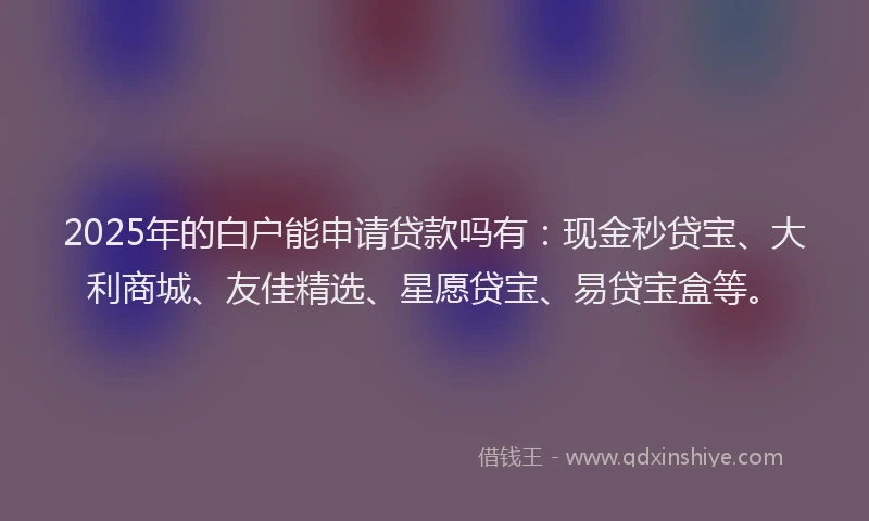 2025年的白户能申请贷款吗有：现金秒贷宝、大利商城、友佳精选、星愿贷宝、易贷宝盒等。