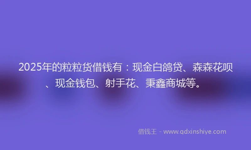 2025年的粒粒货借钱有：现金白鸽贷、森森花呗、现金钱包、射手花、秉鑫商城等。