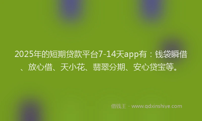 2025年的短期贷款平台7-14天app有：钱袋瞬借、放心借、天小花、翡翠分期、安心贷宝等。