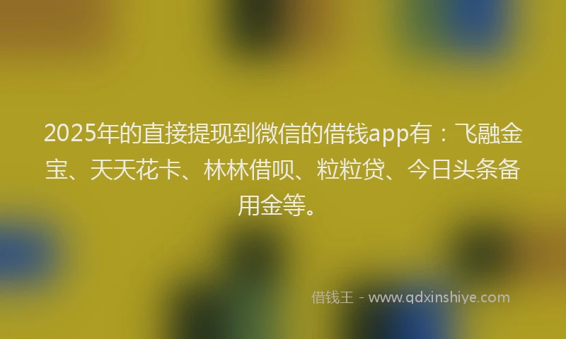 2025年的直接提现到微信的借钱app有：飞融金宝、天天花卡、林林借呗、粒粒贷、今日头条备用金等。