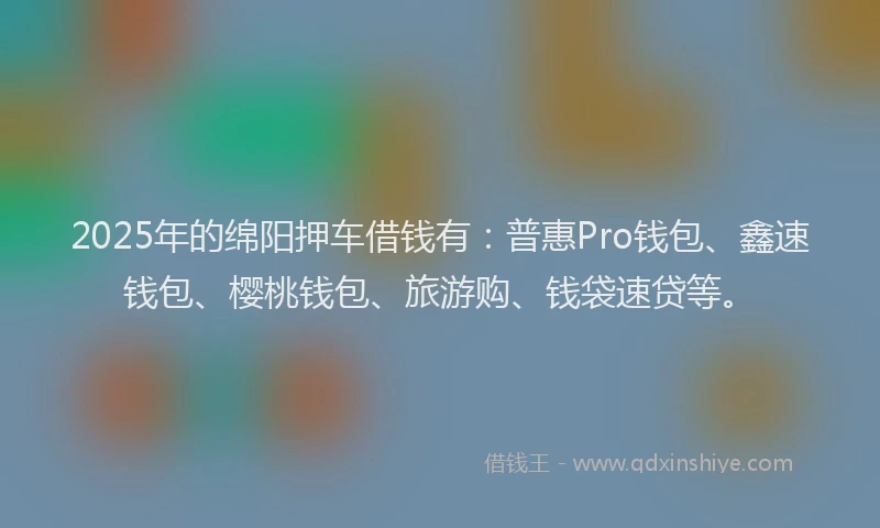 2025年的绵阳押车借钱有：普惠Pro钱包、鑫速钱包、樱桃钱包、旅游购、钱袋速贷等。