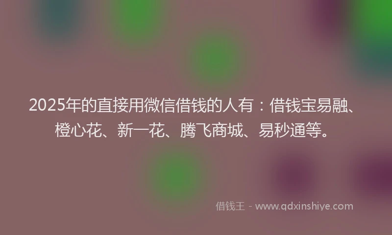 2025年的直接用微信借钱的人有：借钱宝易融、橙心花、新一花、腾飞商城、易秒通等。