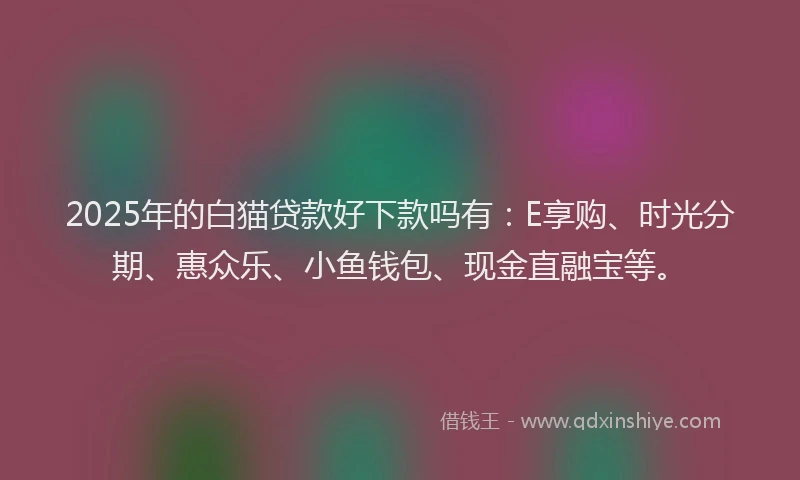 2025年的白猫贷款好下款吗有：E享购、时光分期、惠众乐、小鱼钱包、现金直融宝等。
