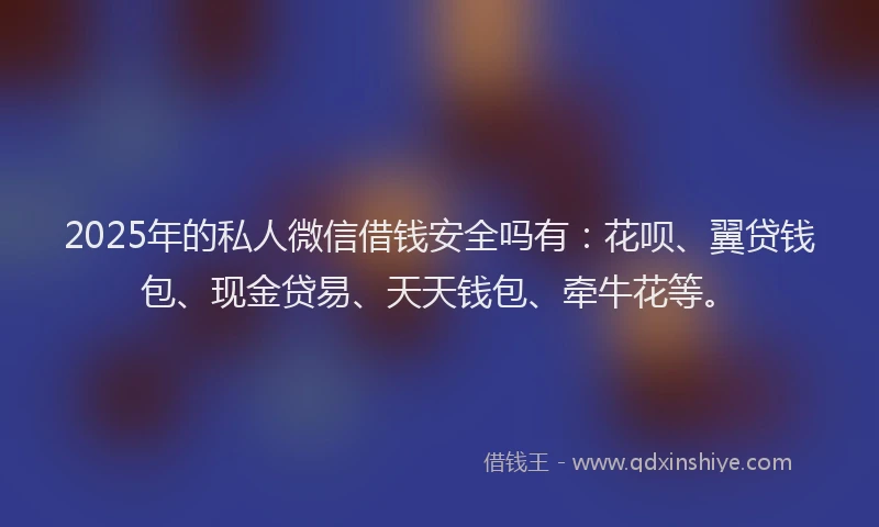 2025年的私人微信借钱安全吗有：花呗、翼贷钱包、现金贷易、天天钱包、牵牛花等。