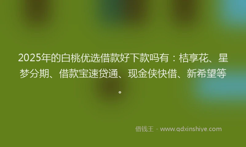 2025年的白桃优选借款好下款吗有：桔享花、星梦分期、借款宝速贷通、现金侠快借、新希望等。