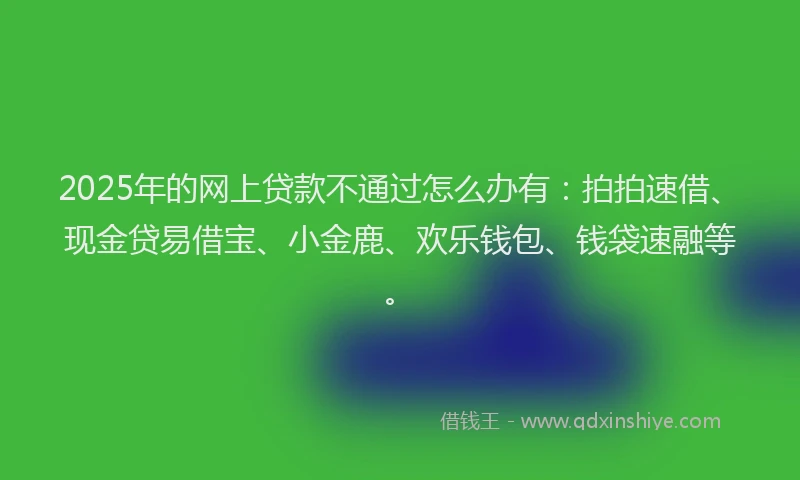 2025年的网上贷款不通过怎么办有：拍拍速借、现金贷易借宝、小金鹿、欢乐钱包、钱袋速融等。