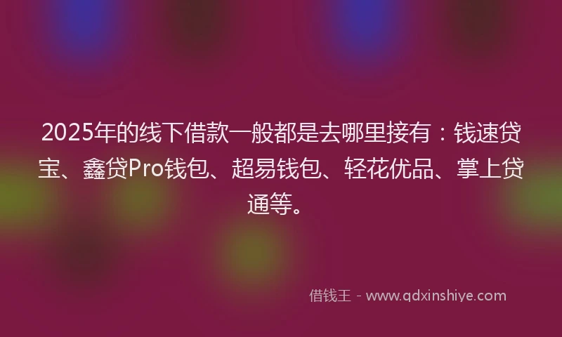 2025年的线下借款一般都是去哪里接有：钱速贷宝、鑫贷Pro钱包、超易钱包、轻花优品、掌上贷通等。