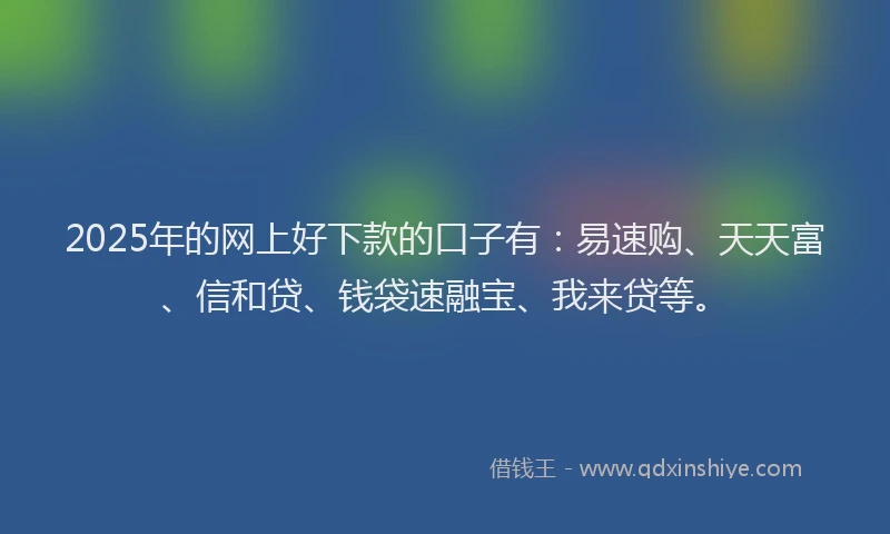 2025年的网上好下款的口子有：易速购、天天富、信和贷、钱袋速融宝、我来贷等。