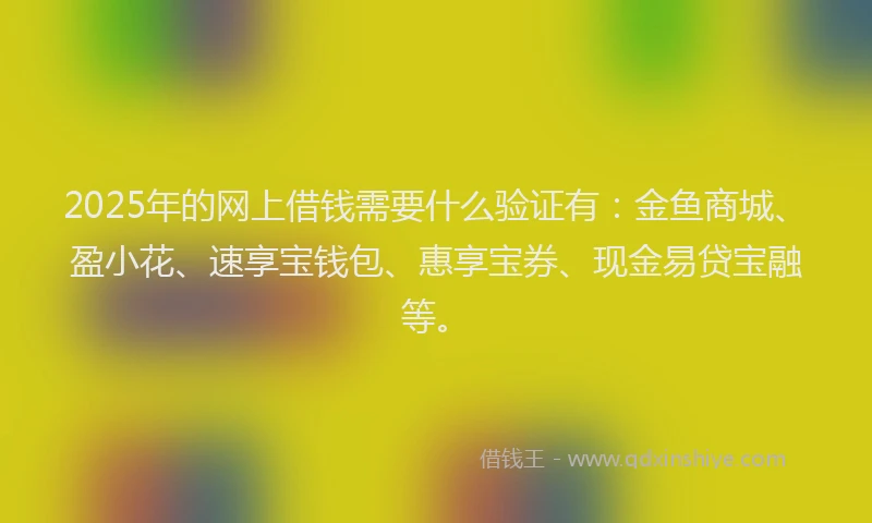 2025年的网上借钱需要什么验证有：金鱼商城、盈小花、速享宝钱包、惠享宝券、现金易贷宝融等。