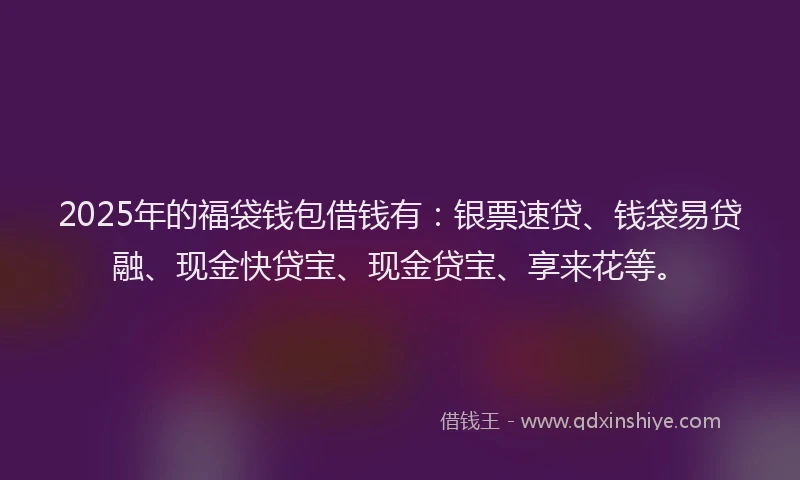 2025年的福袋钱包借钱有：银票速贷、钱袋易贷融、现金快贷宝、现金贷宝、享来花等。