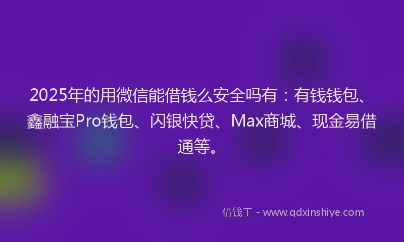2025年的用微信能借钱么安全吗有：有钱钱包、鑫融宝Pro钱包、闪银快贷、Max商城、现金易借通等。