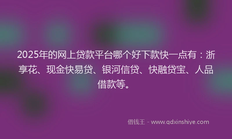 2025年的网上贷款平台哪个好下款快一点有：浙享花、现金快易贷、银河信贷、快融贷宝、人品借款等。