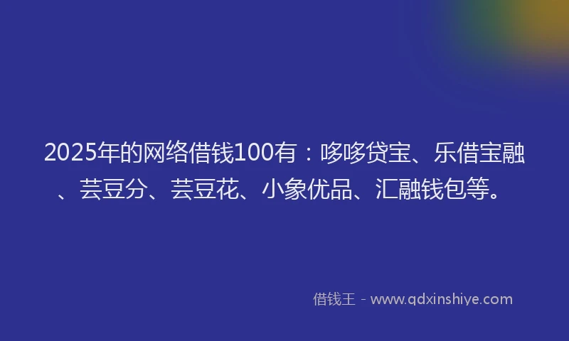 2025年的网络借钱100有：哆哆贷宝、乐借宝融、芸豆分、芸豆花、小象优品、汇融钱包等。