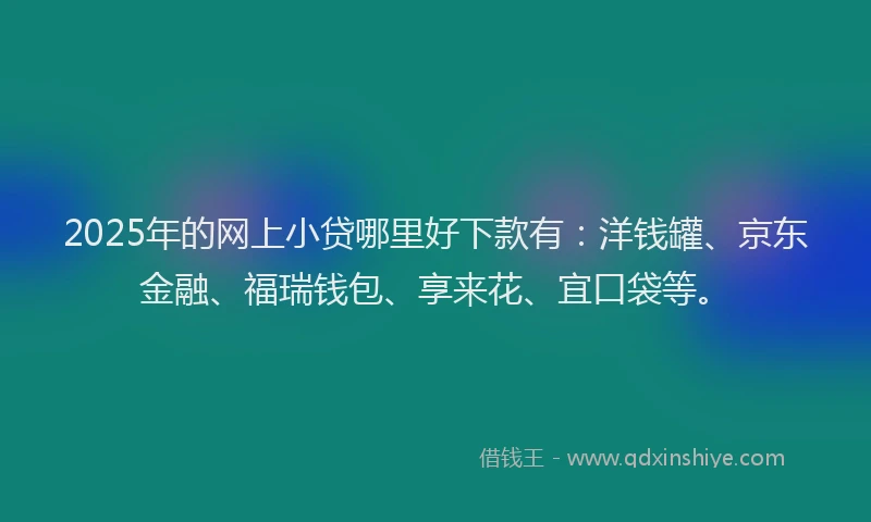 2025年的网上小贷哪里好下款有：洋钱罐、京东金融、福瑞钱包、享来花、宜口袋等。