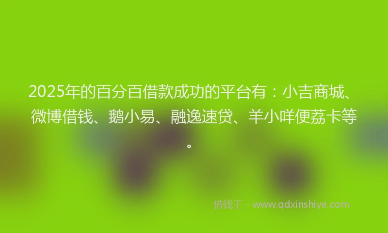 2025年的百分百借款成功的平台有：小吉商城、微博借钱、鹅小易、融逸速贷、羊小咩便荔卡等。