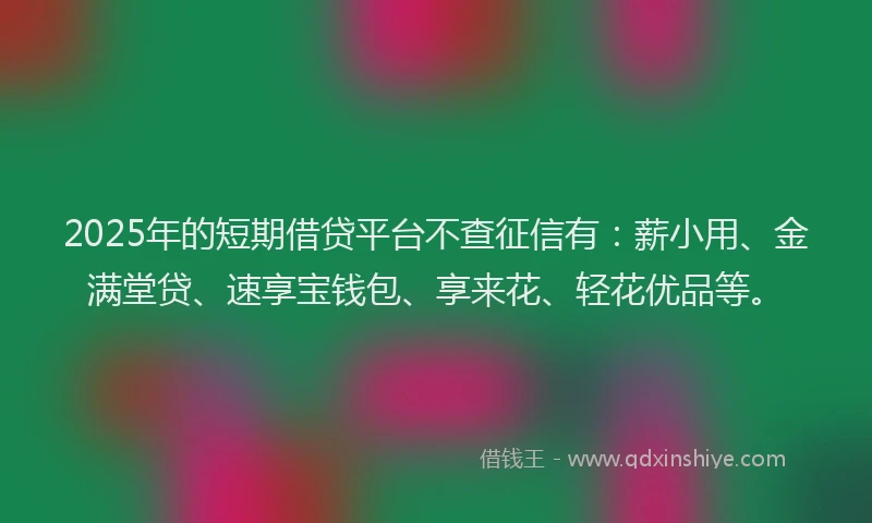 2025年的短期借贷平台不查征信有：薪小用、金满堂贷、速享宝钱包、享来花、轻花优品等。