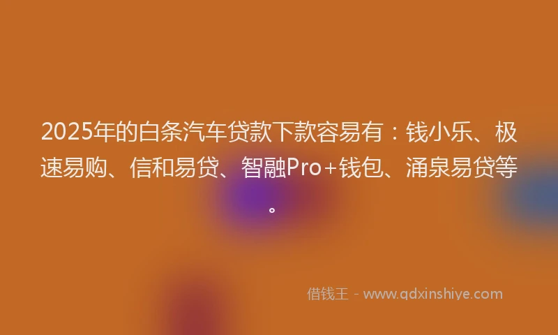 2025年的白条汽车贷款下款容易有：钱小乐、极速易购、信和易贷、智融Pro+钱包、涌泉易贷等。