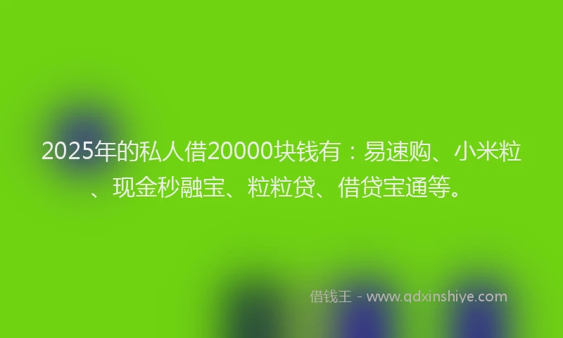 2025年的私人借20000块钱有：易速购、小米粒、现金秒融宝、粒粒贷、借贷宝通等。
