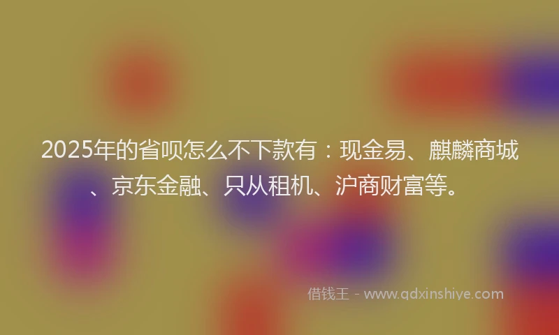 2025年的省呗怎么不下款有：现金易、麒麟商城、京东金融、只从租机、沪商财富等。