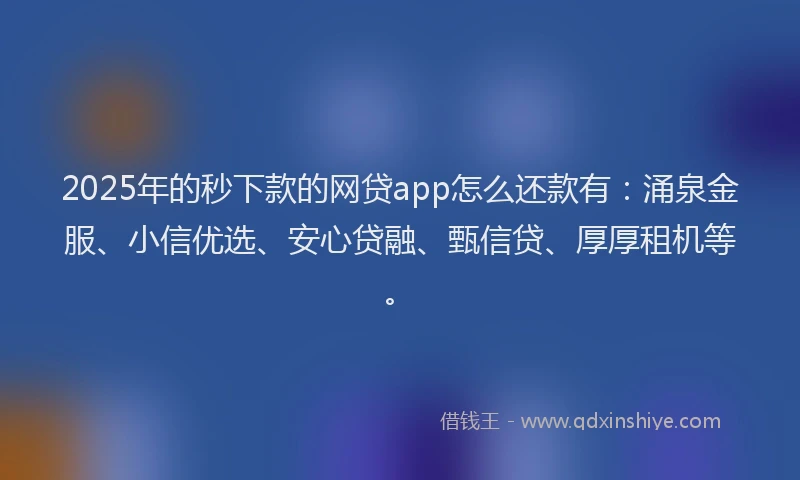 2025年的秒下款的网贷app怎么还款有：涌泉金服、小信优选、安心贷融、甄信贷、厚厚租机等。