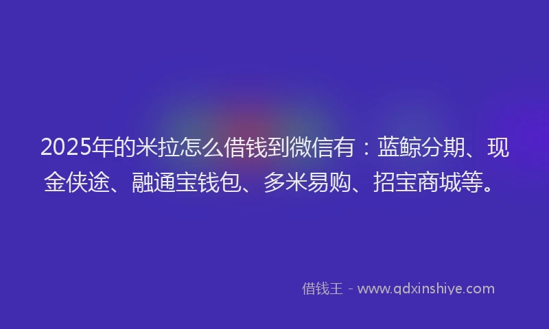 2025年的米拉怎么借钱到微信有：蓝鲸分期、现金侠途、融通宝钱包、多米易购、招宝商城等。